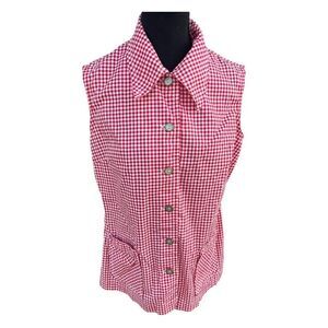70's Vintage Western Red White Gingham Vest Top Sleeveless Daisy Duke Size Large